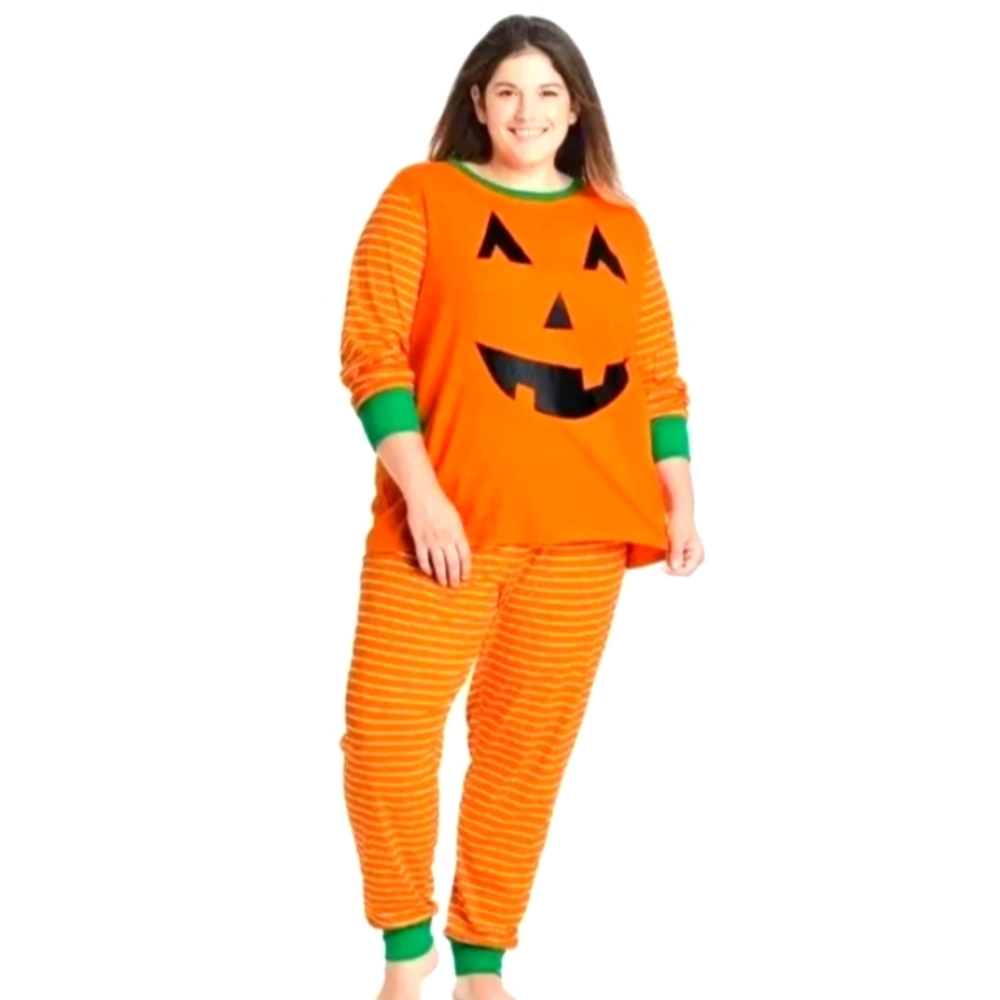 COPY - New Pajama Set Women's Size  Xl Halloween Pumpkin Matching Family Orange
